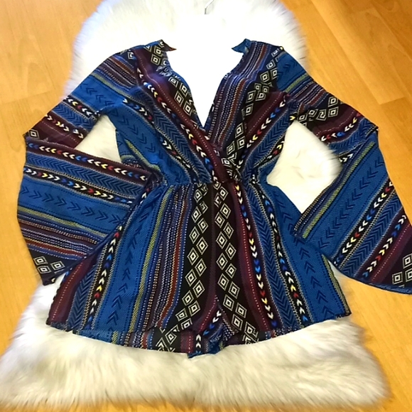 I. JOAH Aztec Print Long Sleeved Romper - Picture 1 of 13